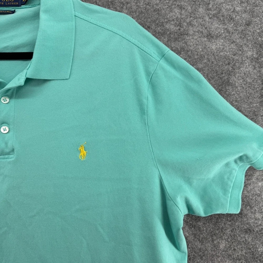 Polo Ralph Lauren Polo Shirt Mens XXL Teal Green Stretch Preppy Yellow Pony Logo